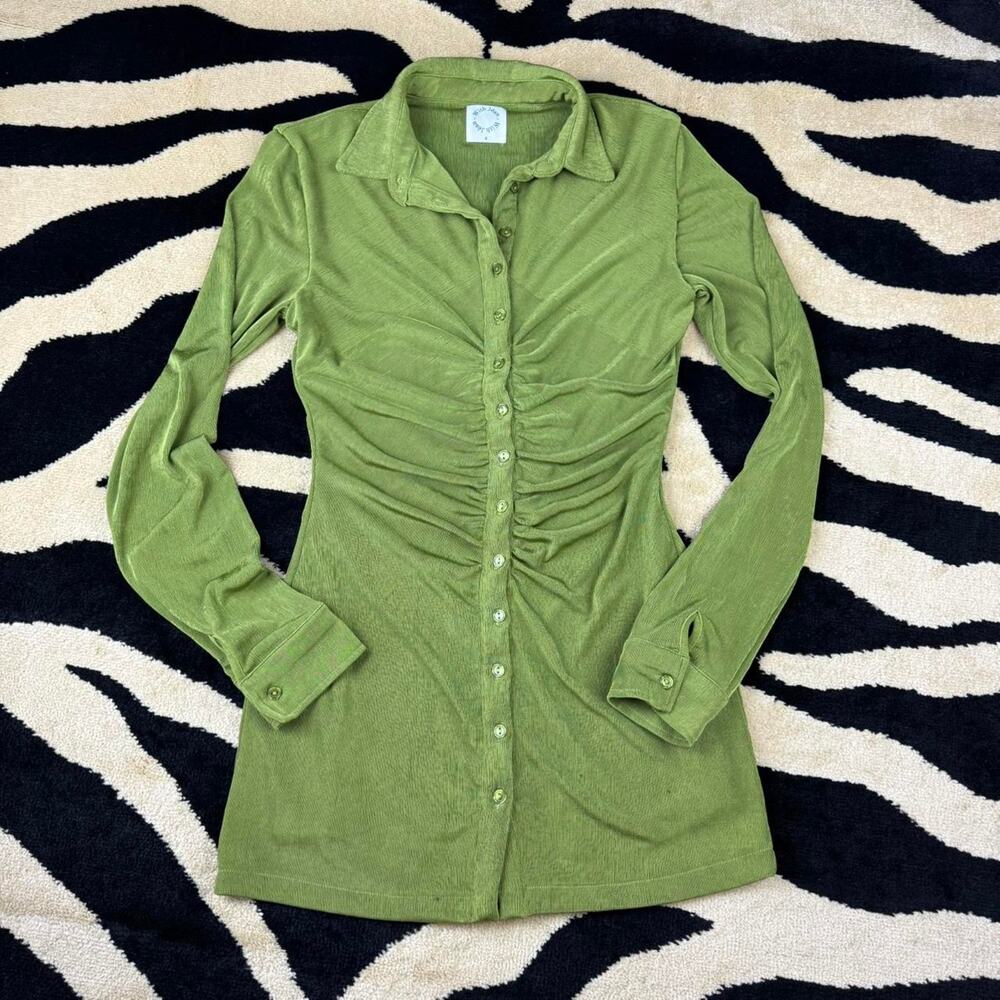 ★”with jéan” green ruched button-down dress ★